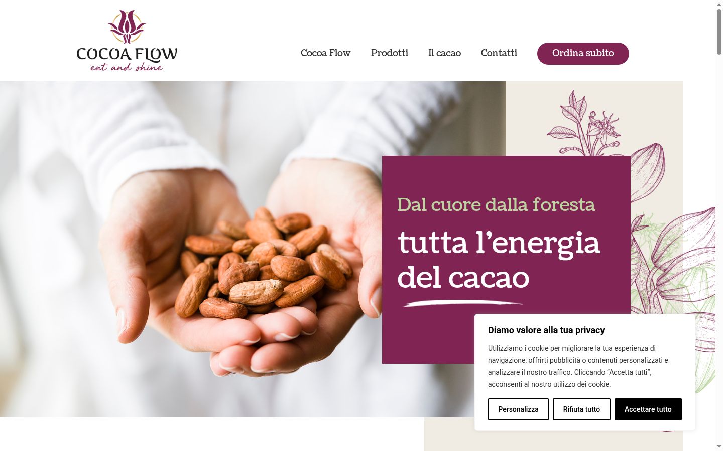 Screenshot del banner di consenso mostrato prima di qualsiasi interazione