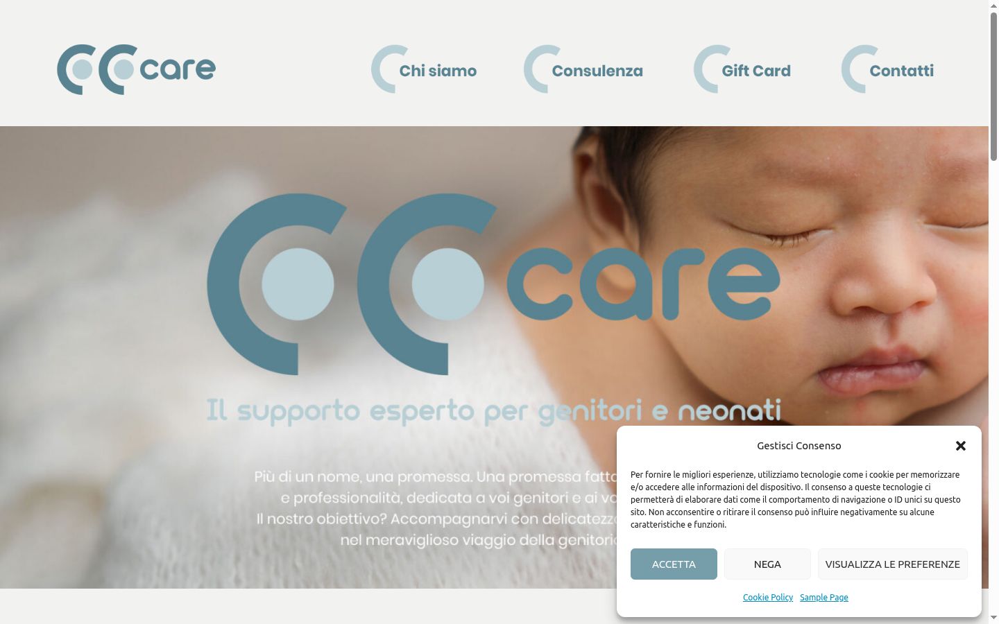 Screenshot del banner di consenso mostrato prima di qualsiasi interazione