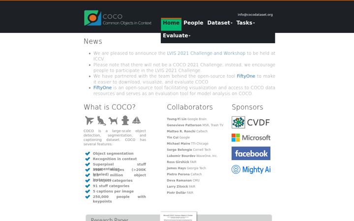Screenshot of cocodataset.org