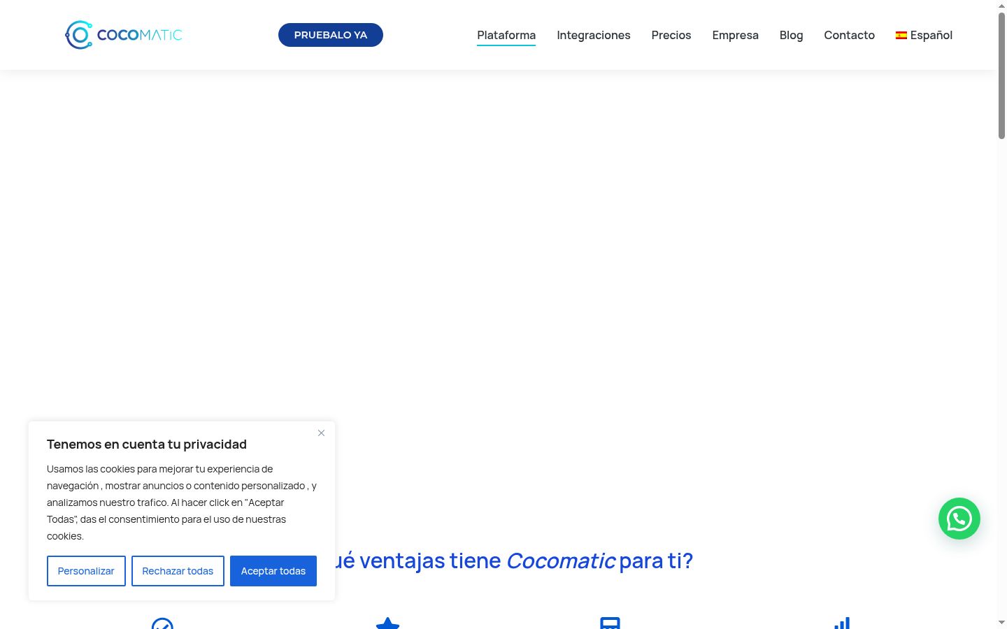 Captura de ecrã do banner de consentimento apresentado antes de qualquer interação