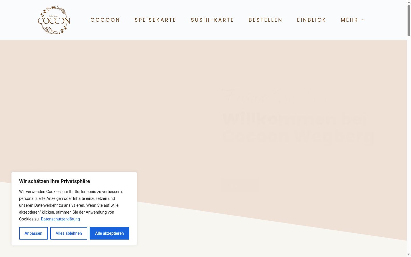 Screenshot des Einwilligungsbanners vor jeglicher Interaktion