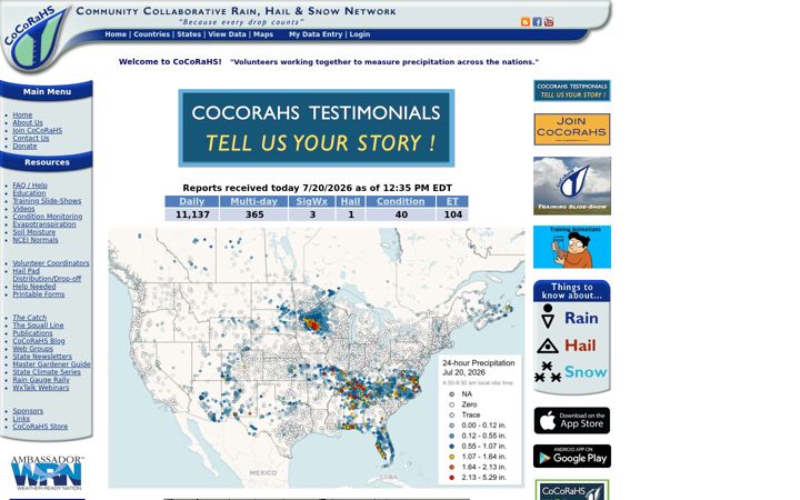 Screenshot of cocorahs.org