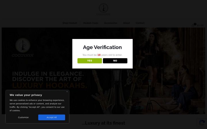 Screenshot of cocoyayahookah.com