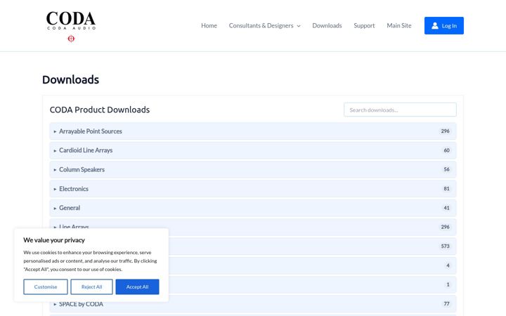 Screenshot of codaaudiokb.com