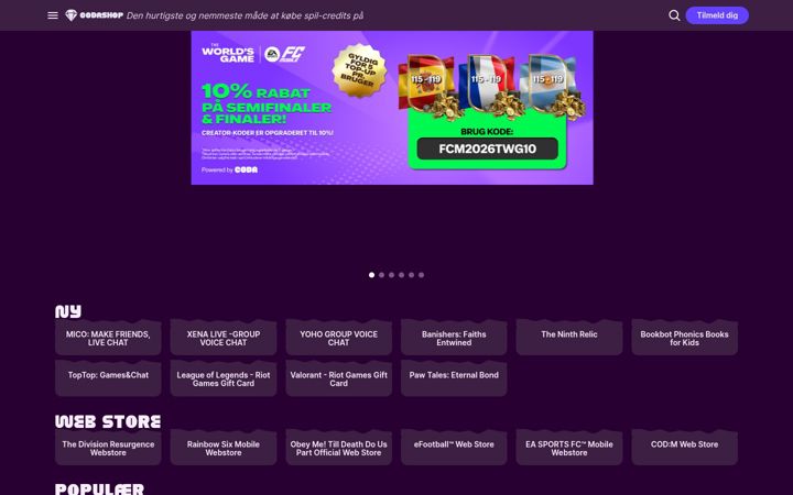 Screenshot von codashop.com