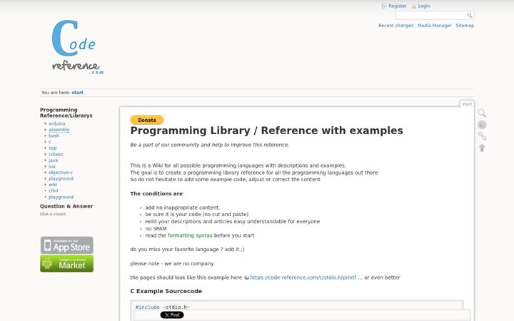 Screenshot of code-reference.com
