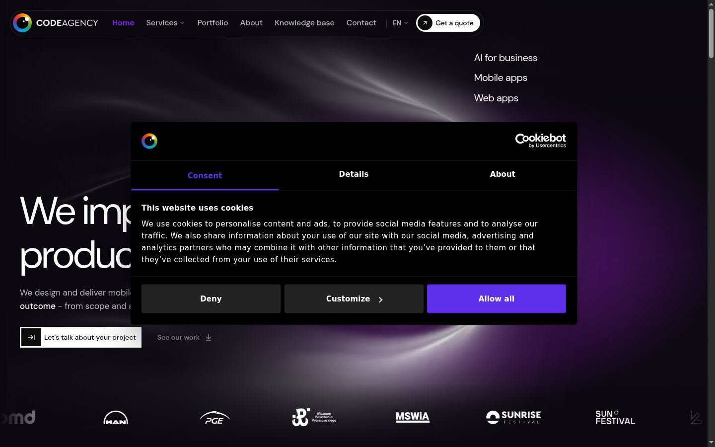 Screenshot del banner di consenso mostrato prima di qualsiasi interazione