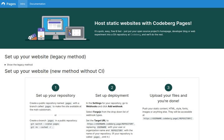 Screenshot of codeberg.page
