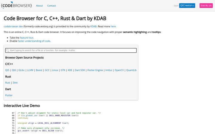 Screenshot of codebrowser.dev
