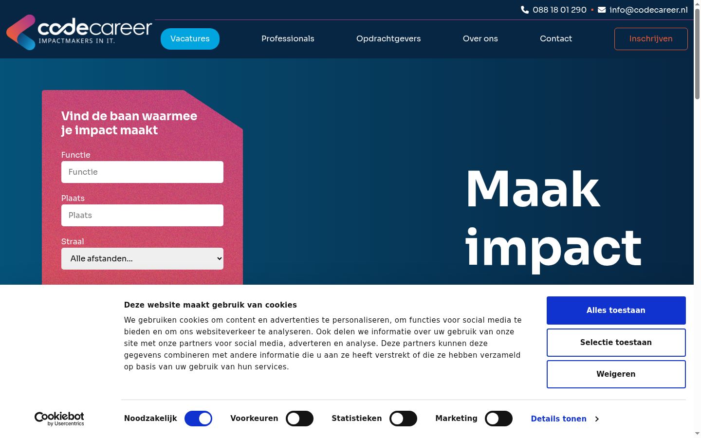 Screenshot van de toestemmingsbanner zoals getoond vóór enige interactie