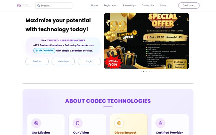 Screenshot di codectechnologies.in