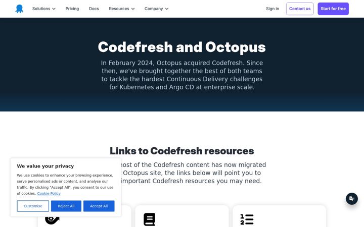 Captură de ecran a codefresh.io