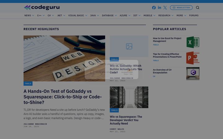 Skärmbild av codeguru.com