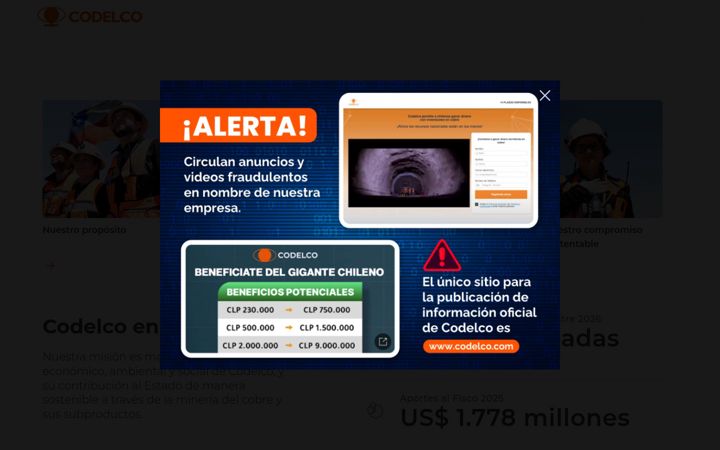 Skærmbillede af codelco.com