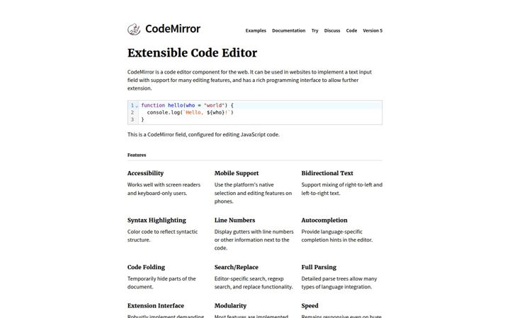 Screenshot του codemirror.net
