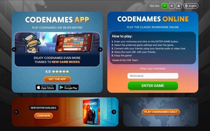 Screenshot of codenames.game