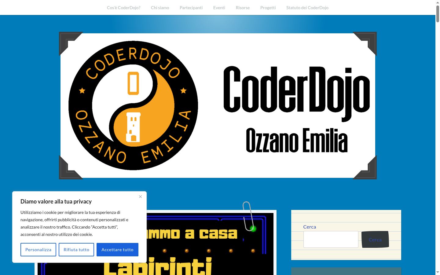 Screenshot del banner di consenso mostrato prima di qualsiasi interazione