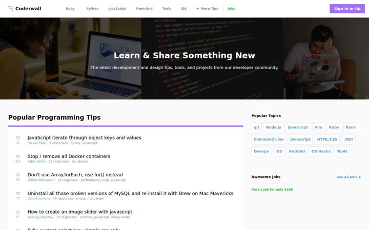 Screenshot ta' coderwall.com