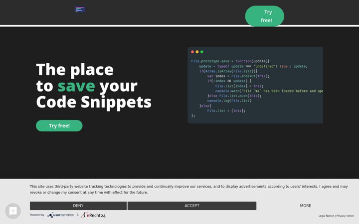 Screenshot of codesnippetmanager.com