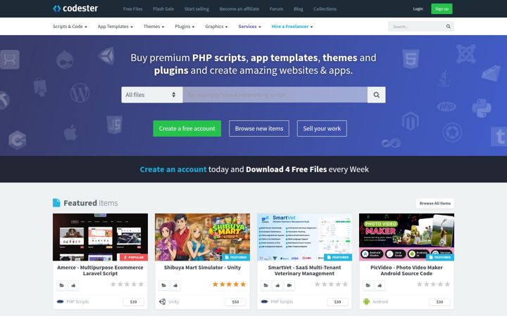 Screenshot of codester.com