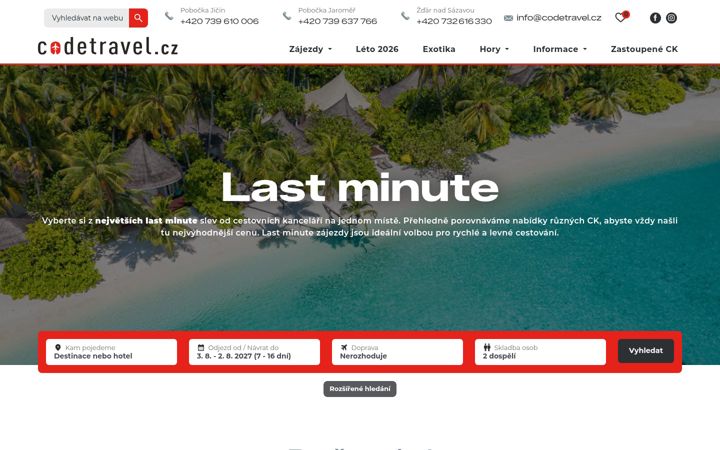 Екранна снимка на codetravel.cz