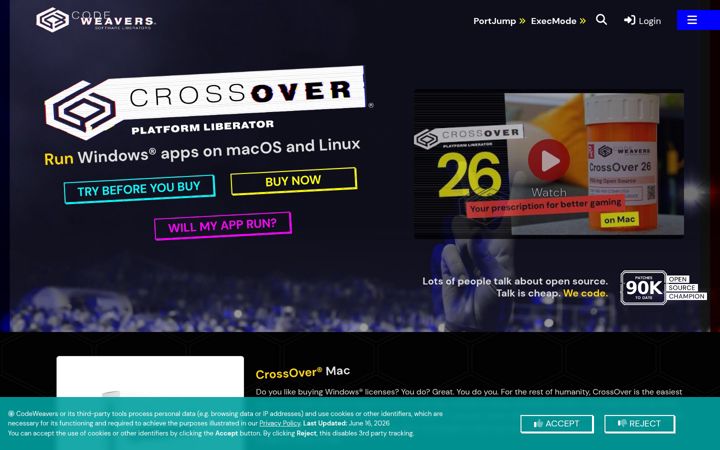 Screenshot of codeweavers.com