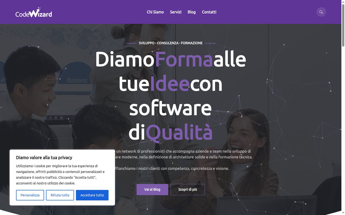Screenshot del banner di consenso mostrato prima di qualsiasi interazione