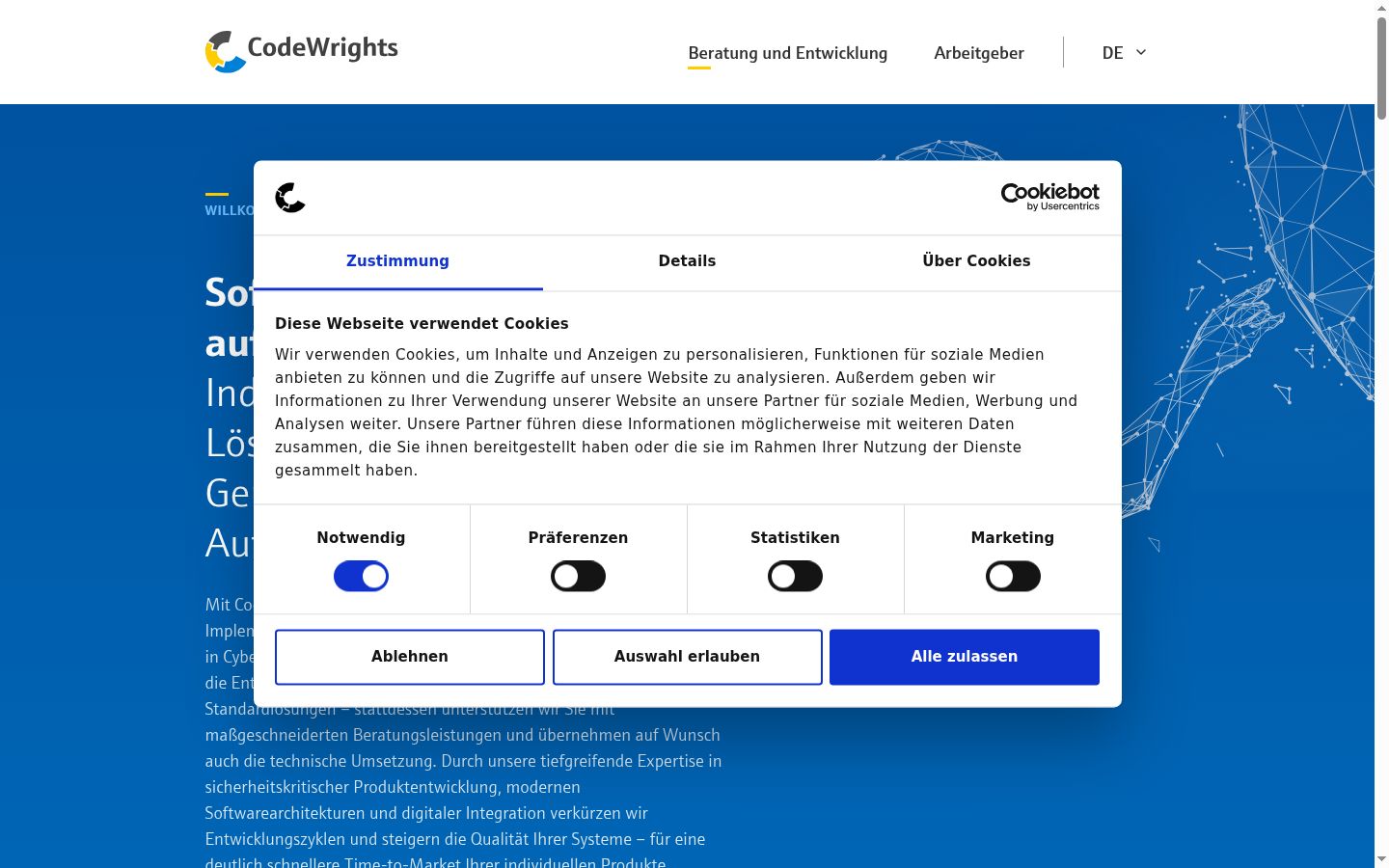 Captura de ecrã do banner de consentimento apresentado antes de qualquer interação