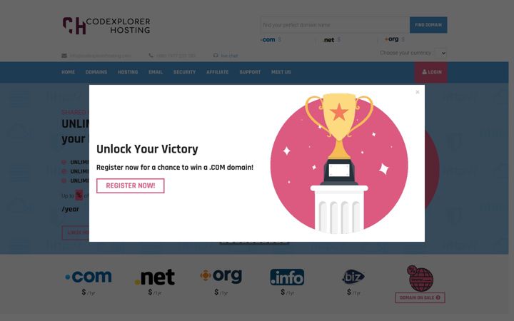 Screenshot of codexplorerhosting.com