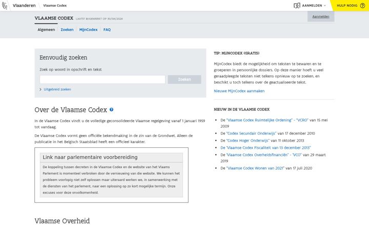 Screenshot of codexti.vlaanderen.be