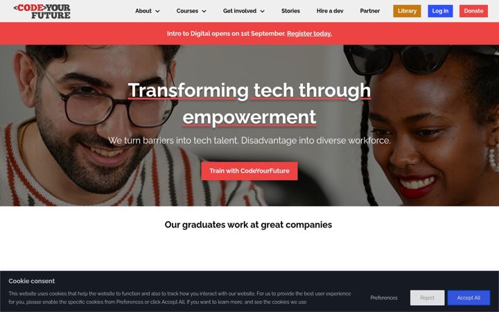 Екранна снимка на codeyourfuture.io
