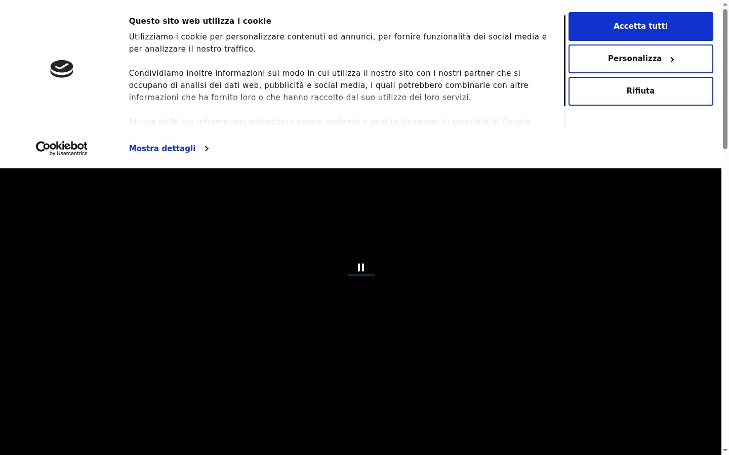 Screenshot del banner di consenso mostrato prima di qualsiasi interazione