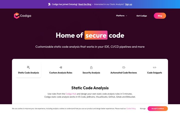 Screenshot of codiga.io