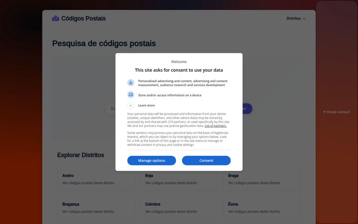 Screenshot of codigos-postais.com