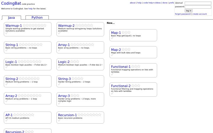Screenshot ta' codingbat.com