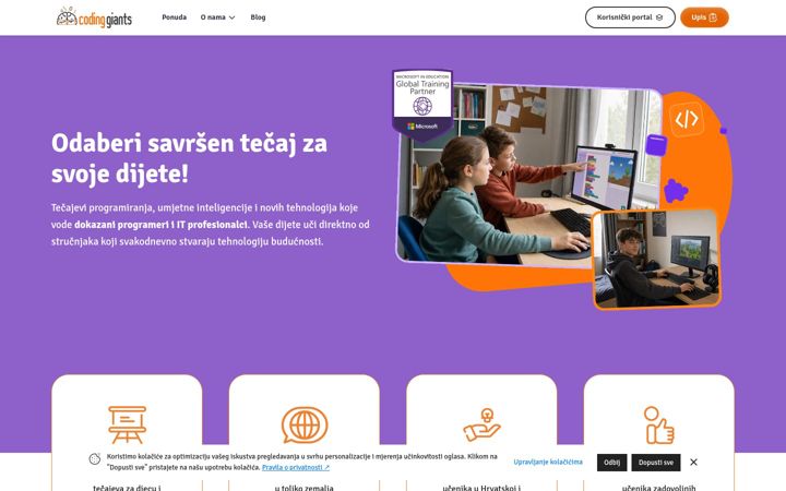 Screenshot van codinggiants.hr