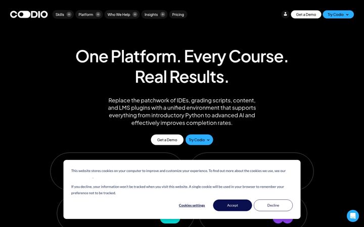 Screenshot of codio.com