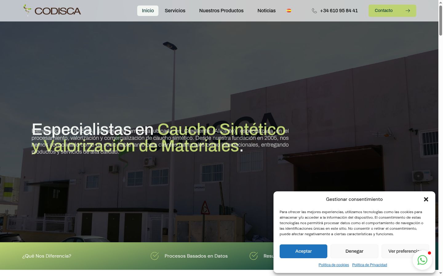 Captura de pantalla del banner de consentimiento mostrado antes de cualquier interacción