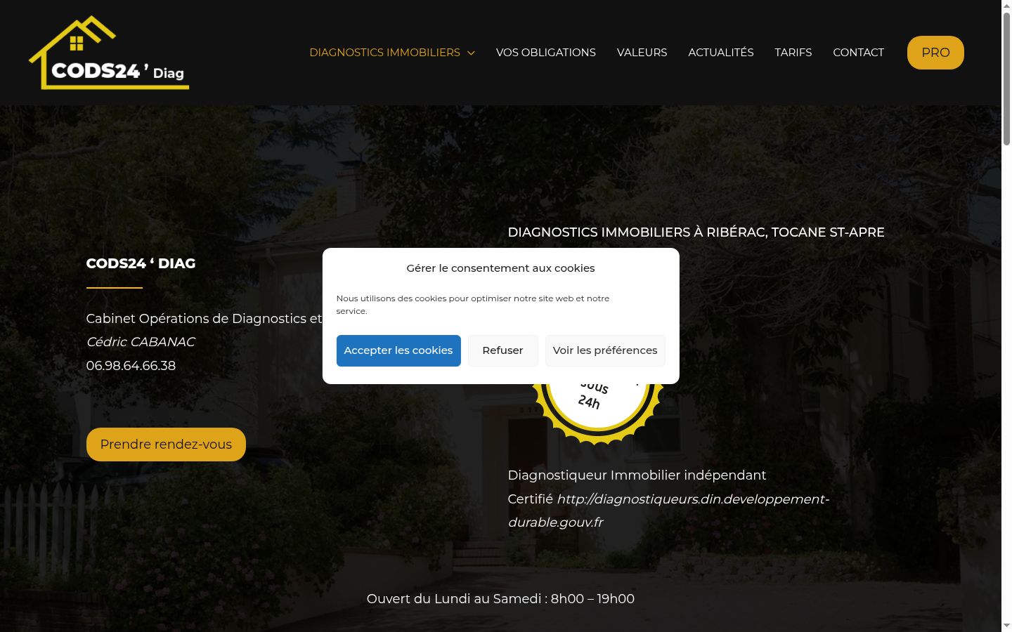 Capture d'écran de la bannière de consentement affichée avant toute interaction