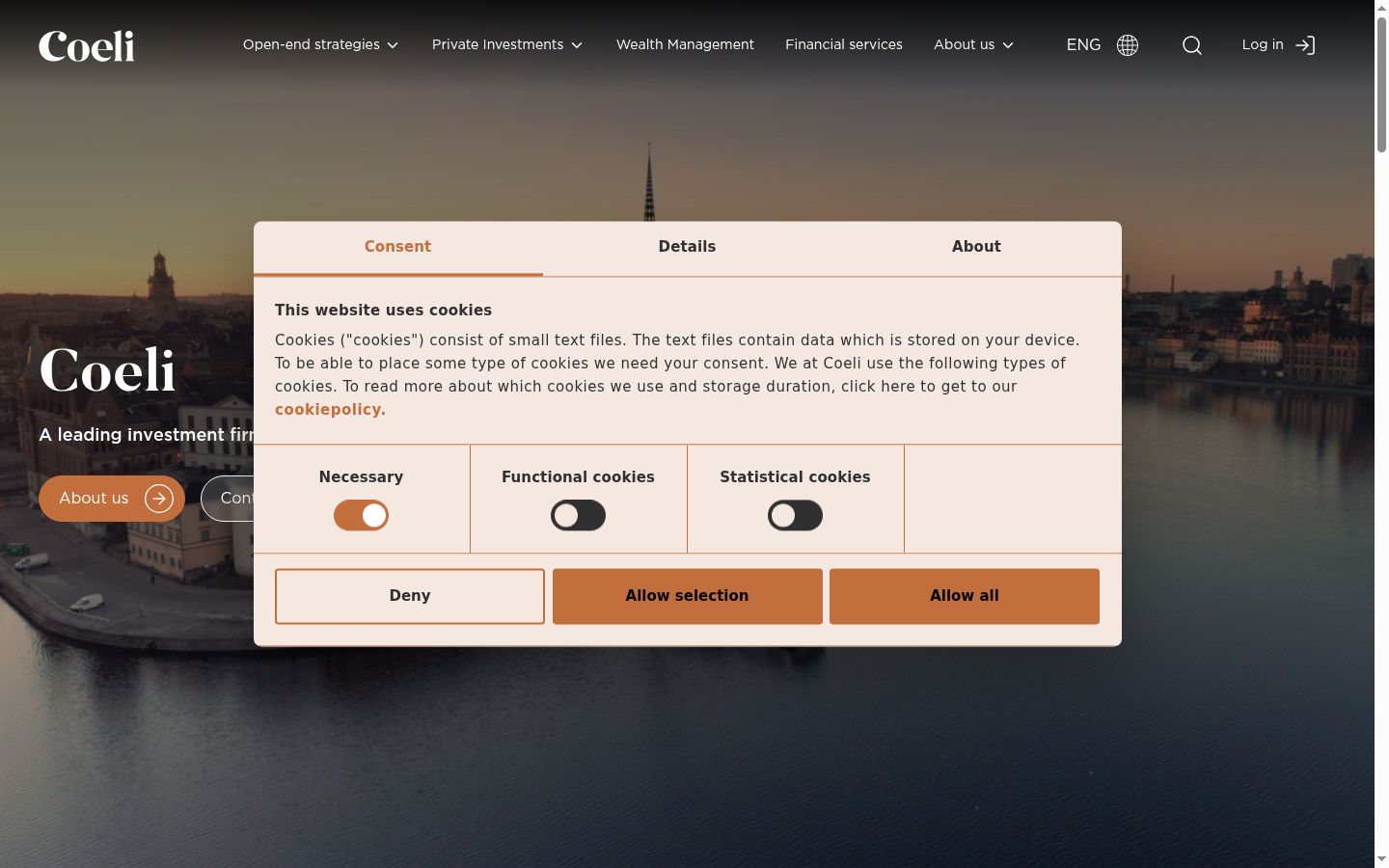 Screenshot del banner di consenso mostrato prima di qualsiasi interazione