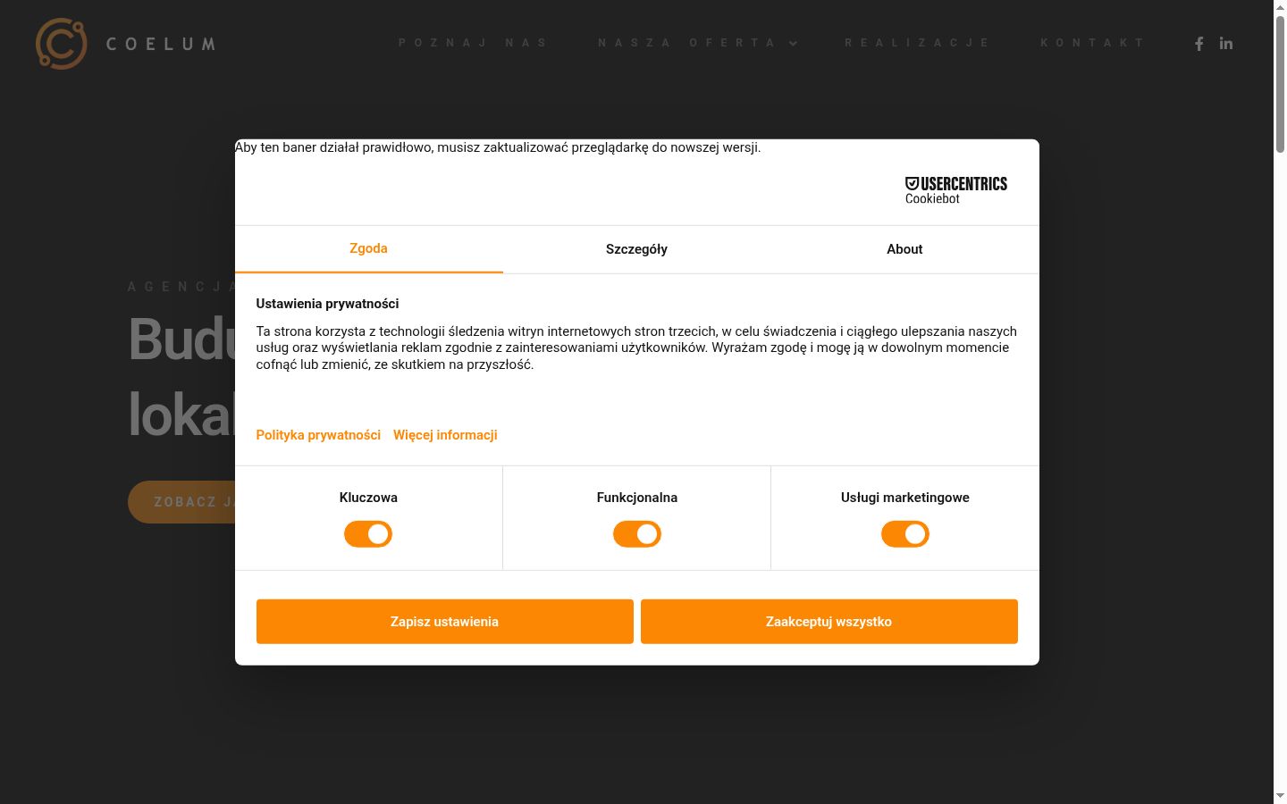 Screenshot del banner di consenso mostrato prima di qualsiasi interazione