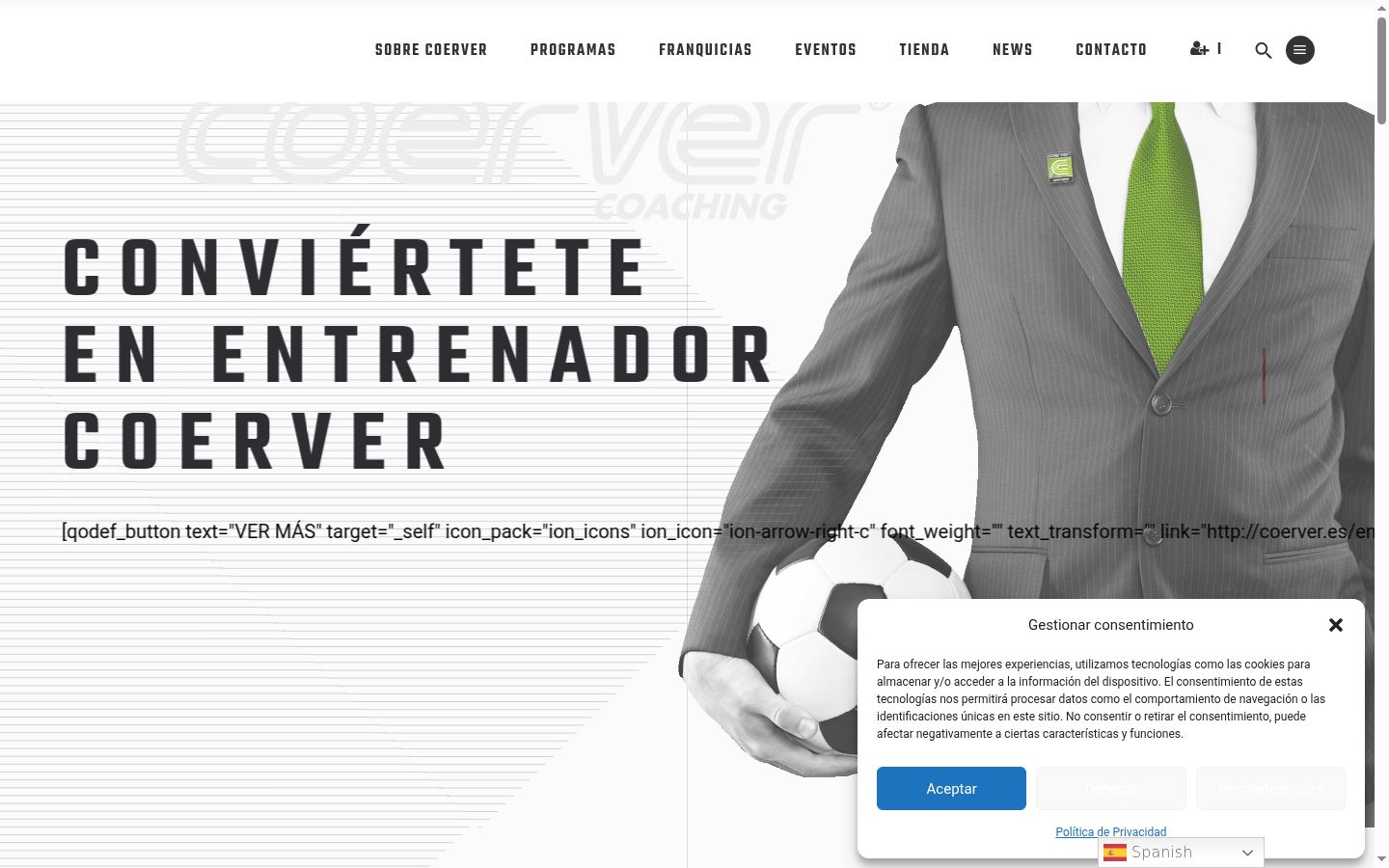 Captura de ecrã do banner de consentimento apresentado antes de qualquer interação