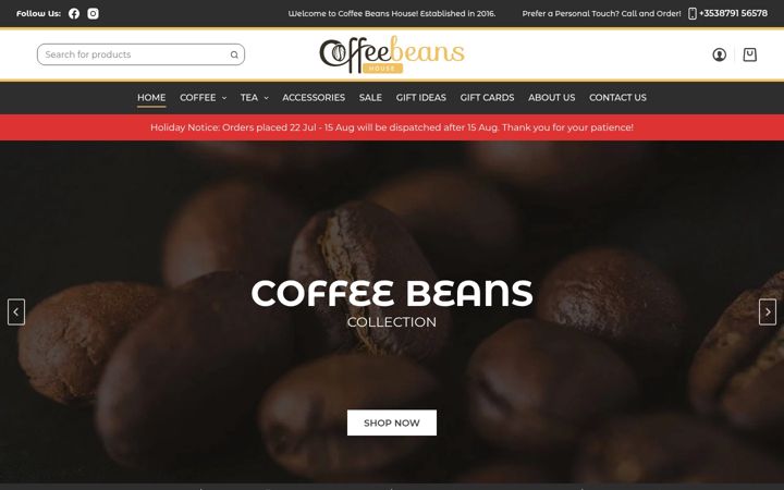 Capture d'écran de coffeebeanshouse.ie