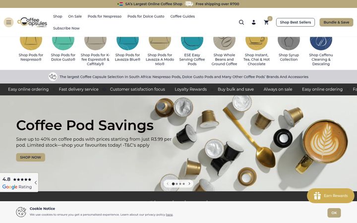 Screenshot van coffeecapsulesdirect.co.za
