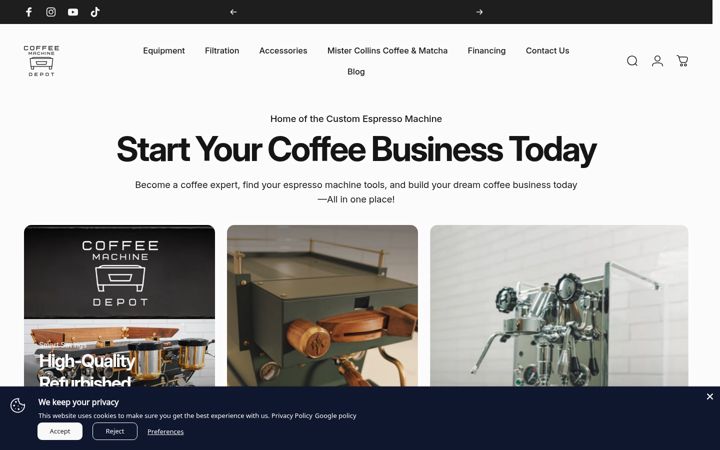Screenshot of coffeemachinedepot.com