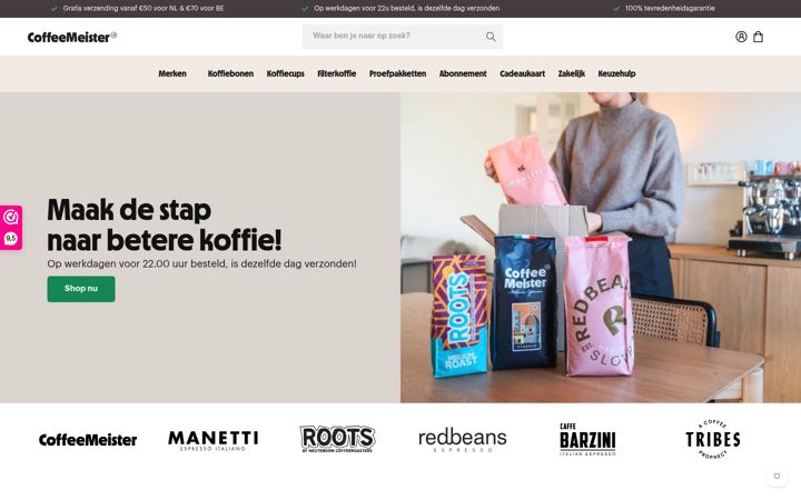 Posnetek zaslona coffeemeister.nl