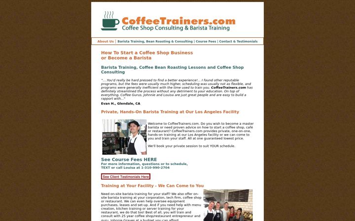 Screenshot of coffeetrainers.com
