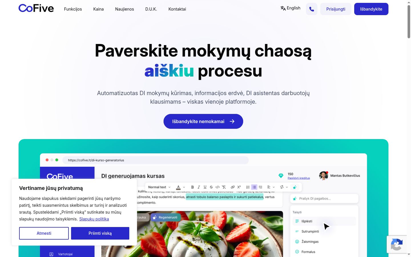 Screenshot del banner di consenso mostrato prima di qualsiasi interazione
