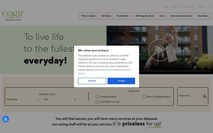 Screenshot of cogirseniorliving.ca