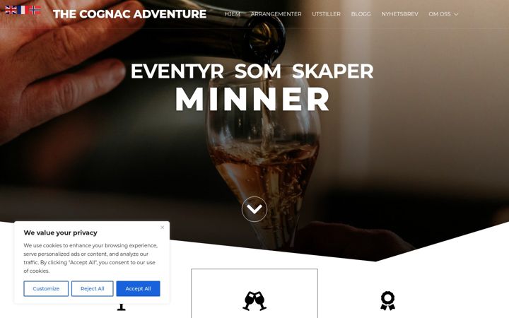 Kuvakaappaus sivustosta cognacadventure.no